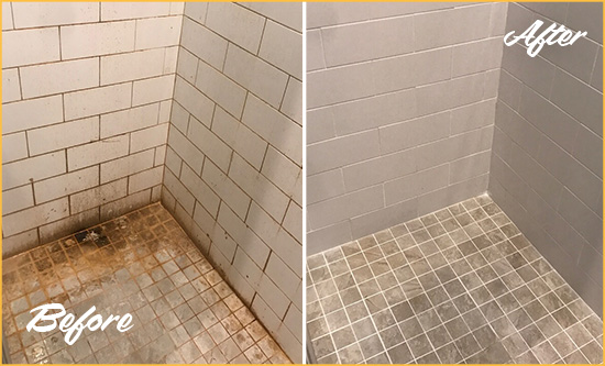 Before and After Picture of a Tempe Shower Tile and Grout Cleaned to Eliminate Mold and Stains