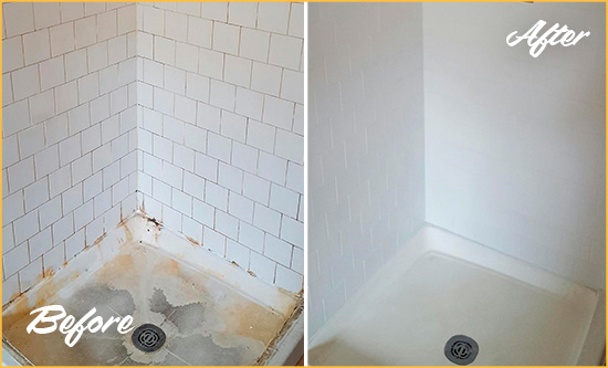 Before and After Picture of a Cave Creek Shower Tile and Grout Cleaned to Remove Soap Scum