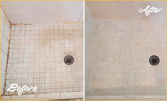 Before and After Picture of a Scottsdale Shower Caulked to Fix Cracks