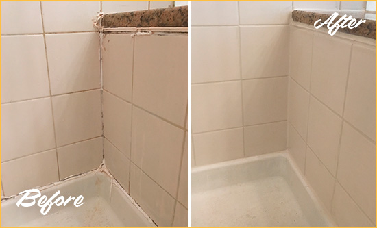 Before and After Picture of a Gilbert Shower Caulked to Repair Damaged Caulking