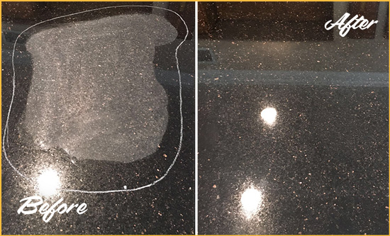 Before and After Picture of a Paradise Valley Granite Stone Countertop Polished to Remove Scratches