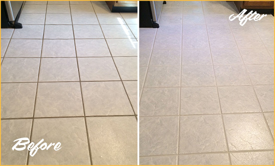 Before and After Picture of a Chandler Kitchen Ceramic Floor Sealed to Protect From Dirt and Spills