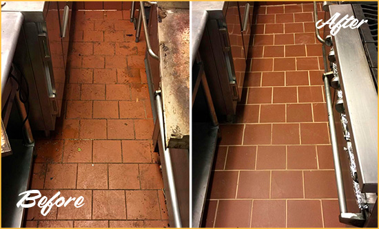 Before and After Picture of a Paradise Valley Restaurant Kitchen Floor Sealed to Remove Soil