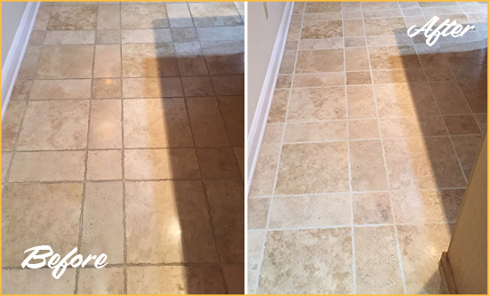 Before and After Picture of Scottsdale Kitchen Floor Grout Cleaned to Recover Its Color