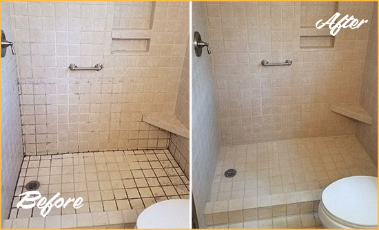 Before and After Picture of a Chandler Shower Grout Cleaned to Remove Mold