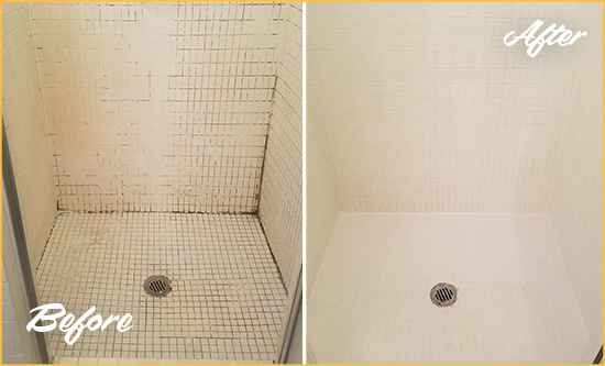 Before and After Picture of a Chandler Bathroom Grout Sealed to Remove Mold