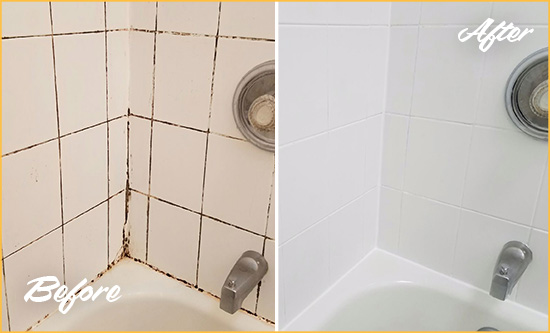 Before and After Picture of a Gilbert Tub with Sealed Grout to Eliminate Mold