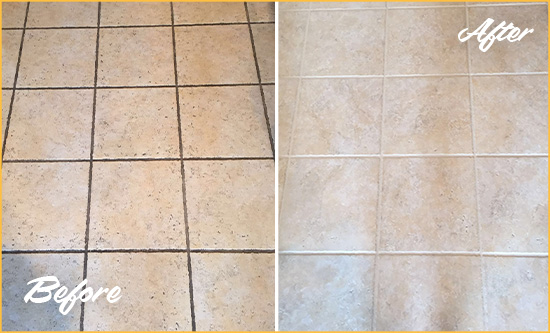 Before and After Picture of a Scottsdale Ceramic Floor Cleaned to Remove Soil