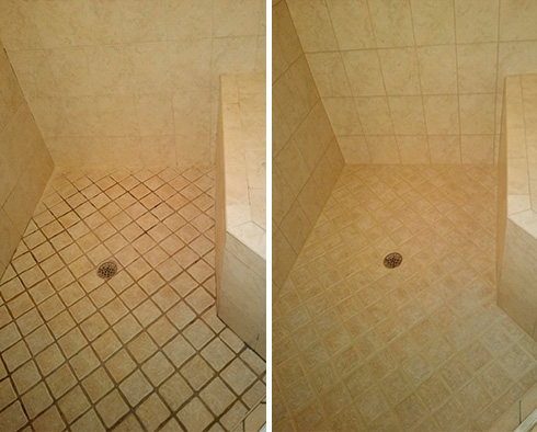 Master Shower Before and After Our Tile and Grout Cleaners in Mesa, AZ