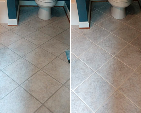 Bathroom Floor Before and After a Service from Our Tile and Grout Cleaners in Phoenix