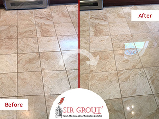 Before and After Picture of a Floor Stone Polishing Service in Phoenix
