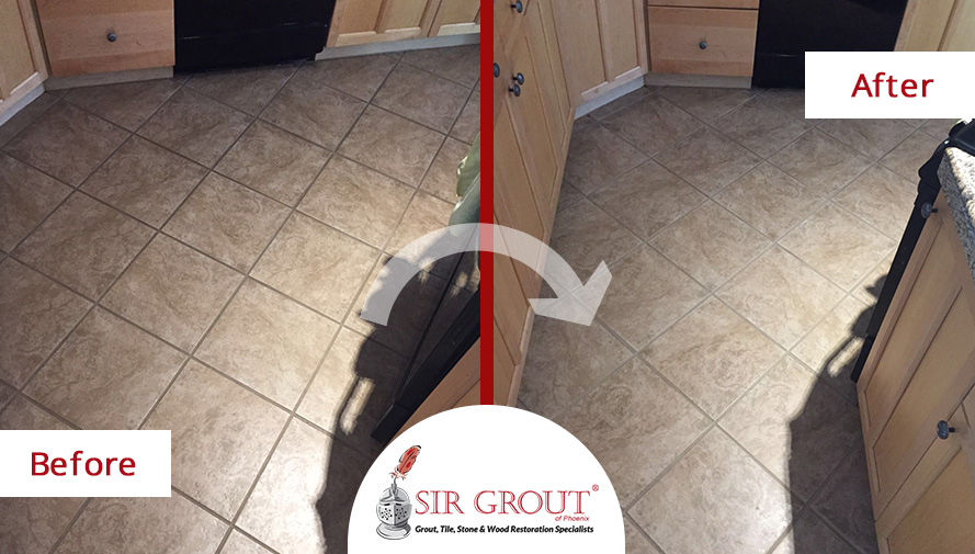 Before and After Picture of a Floor Grout Cleaning Service in Scottsdale, AZ