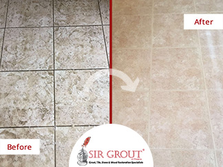 Before and After Picture of Our Tile and Grout Cleaners in Tempe, AZ