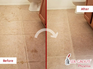 Before and After Picture of Bathroom Floor Tile and Grout Cleaning in Phoenix, Arizona