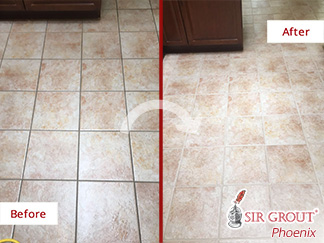 Before and After Picture of a Floor Grout Cleaning in Gilbert, AZ