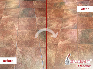 Before and After Picture of a Dirty Tile Floor Renewed with a Grout Cleaning in Scottsdale, AZ 
