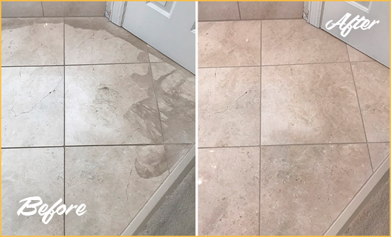 Before and After Picture of Stone Floor Honed to Remove Etching