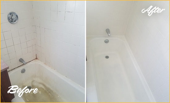 Before and After Picture of a Mesa Bathtub Caulked to Repair Cracks