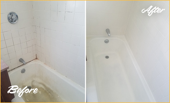 Before and After Picture of a Scottsdale Bathtub Caulked to Repair Cracks