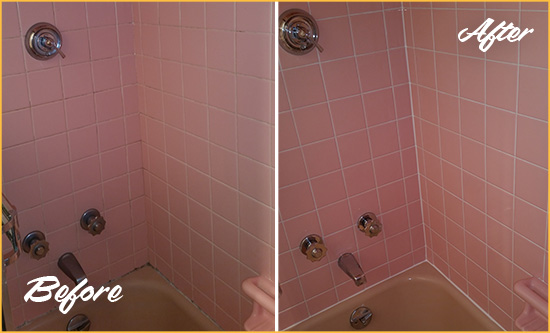 Before and After Picture of a Wickenburg Bathtub Caulked to Eliminate Mold