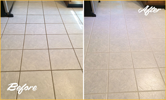 Before and After Picture of a Fountain Hills Kitchen Ceramic Floor Sealed to Protect From Dirt and Spills