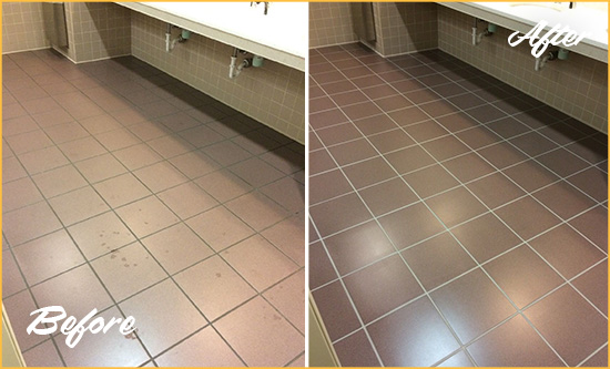 Before and After Picture of a Goodyear Restroom Sealed to Help Protect Against Scratches