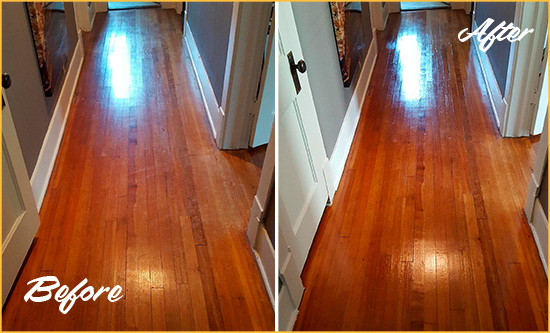 Before and After Picture of a Fountain Hills Wood Deep Cleaning Service on a Floor to Eliminate Scratches