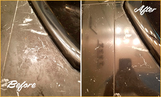 Before and After Picture of a Paradise Valley Marble Countertop Cleaned to Remove Deep Dirt