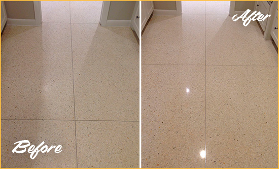 Before and After Picture of a Gilbert Granite Floor Sealed for Stone Protection