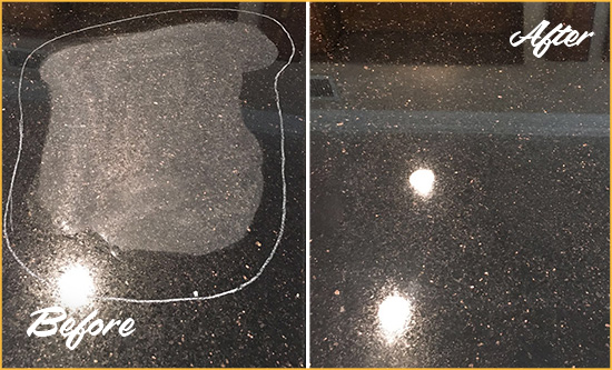 Before and After Picture of a Glendale Hard Surface Restoration Service on a Granite Countertop to Remove Scratches
