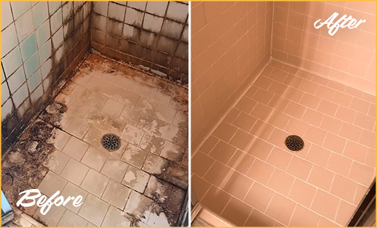 Before and After Picture of a Goodyear Hard Surface Restoration Service on a Tile Bathroom to Repair Water Damage