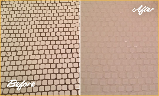 Before and After Picture of a Glendale Mosaic Tile floor Grout Cleaned to Remove Dirt