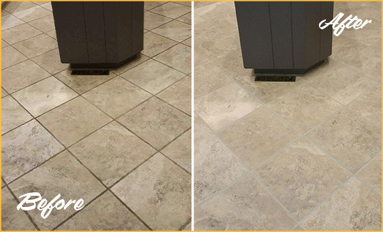 Before and After Picture of a Kitchen Floor Cleaned to Remove Stains