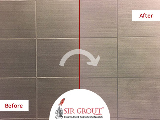 Before and After Picture of a Grout Recoloring Service in Scottsdale, AZ