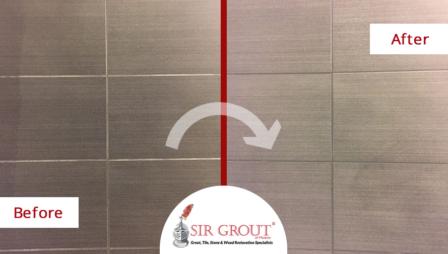 Before and After Picture of a Grout Recoloring Service in Scottsdale, AZ