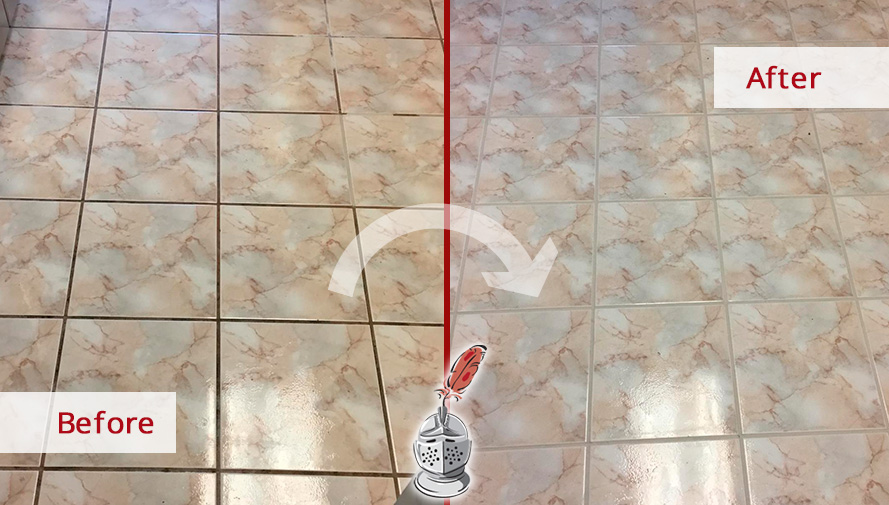 Floor Before and After a Professional Grout Cleaning in Phoenix, AZ