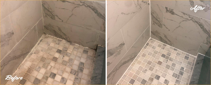 Ceramic Shower Before and After Our Caulking Services in Chandler, AZ