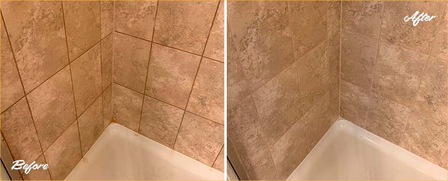 Shower Before and After a Remarkable Grout Cleaning in Paradise Valley, AZ