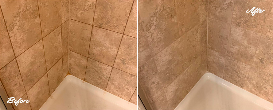 Shower Before and After a Remarkable Grout Cleaning in Paradise Valley, AZ