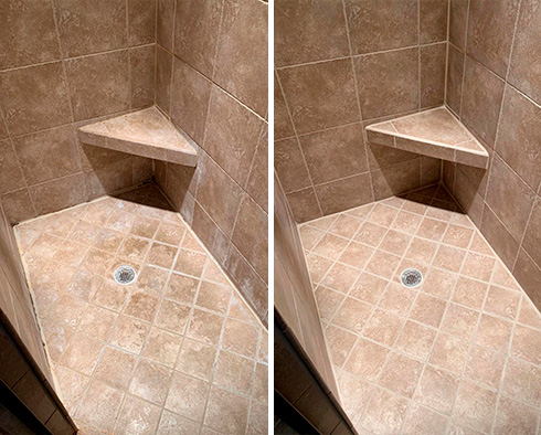 Shower Before and After Our Tile and Grout Cleaners in Gilbert, AZ