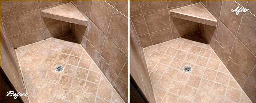 Shower Before and After Our Tile and Grout Cleaners in Gilbert, AZ