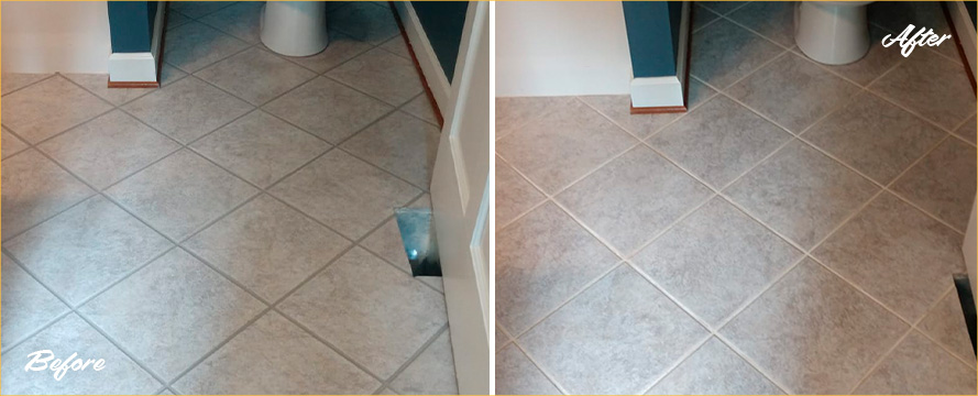 Bathroom Floor Before and After a Service from Our Tile and Grout Cleaners in Phoenix