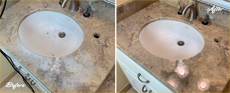 Marble Countertop Before and After a Professionl Stone Honing in Phoenix, AZ