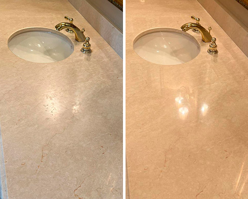 Marble Vanity Before and After a Stone Polishing in Scottsdale, AZ