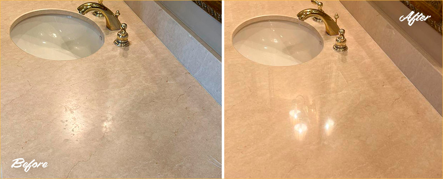 Marble Vanity Before and After a Phenomenal Stone Polishing in Scottsdale, AZ