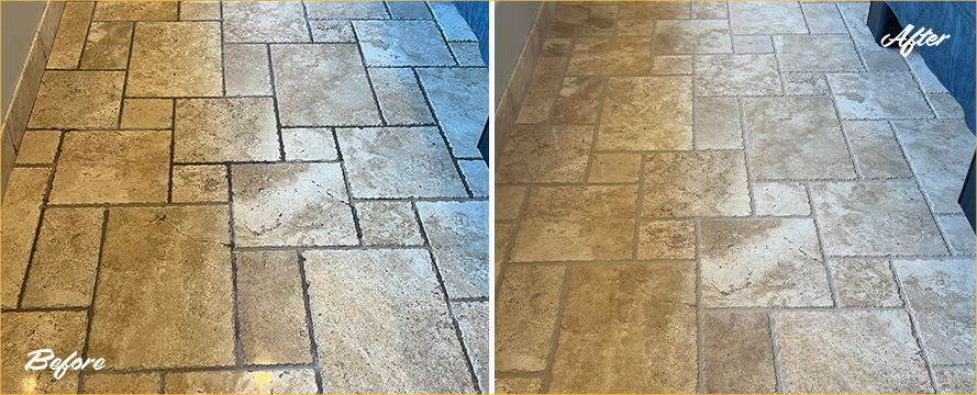 Travertine Floor Before and After a Remarkable Stone Cleaning in Scottsdale, AZ