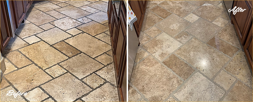 Travertine Floor Before and After a Stone Cleaning in Scottsdale, AZ
