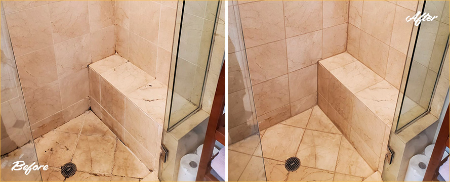 Shower Before and After a Superb Grout Cleaning in Scottsdale, AZ