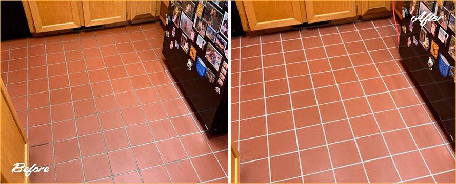 Kitchen Floor Before and After a Grout Recoloring in Scottsdale