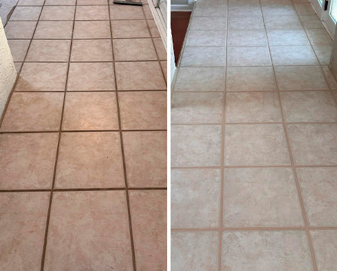 Ceramic Tile Floor Before and After a Grout Sealing in Tempe